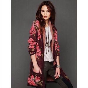 Free People Long Floral Cardigan